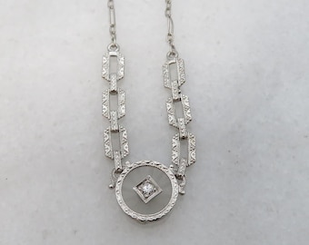 14k Art Deco Diamond Pendant Necklace.15.5 Inchs.