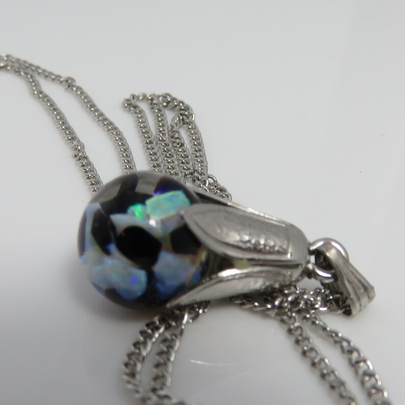 9.69mm globe. Vintage Sterling Silver Floating Opal Onyx Pendant Necklace