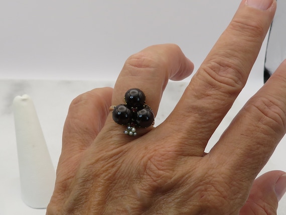 Antique 14k Garnet Clover Seed Pearl Ring size 6.… - image 6