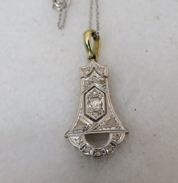 14k Art Deco Diamond Pendant Necklace. - image 1