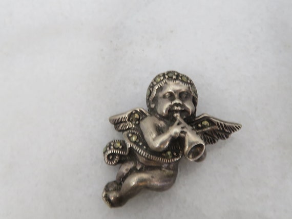 Vintage Sterling Silver Angel Marcasite Pendant. - image 1