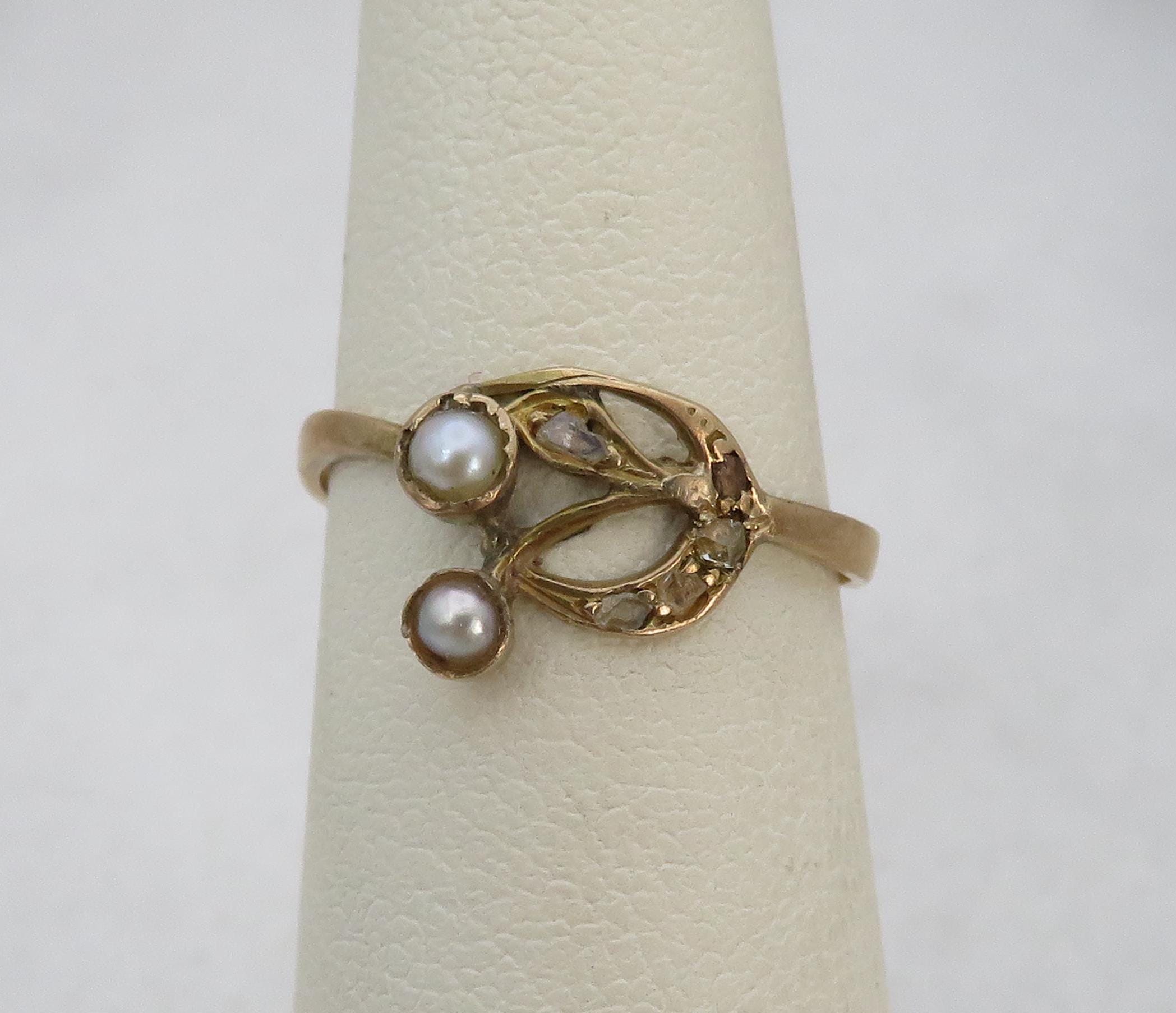 nff☆seed pearl ring Vintage Gold Seed Pearl Ring