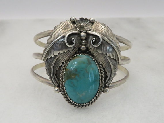 Vintage Navajo Sterling Silver Turquoise Cuff Bracelet by Arnold