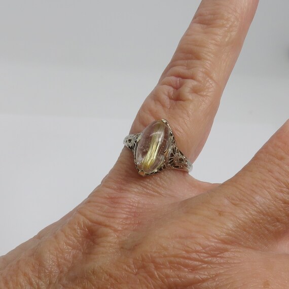 Art Deco 14k White Gold Rutilated Quartz Ring sz 4.5. View 3