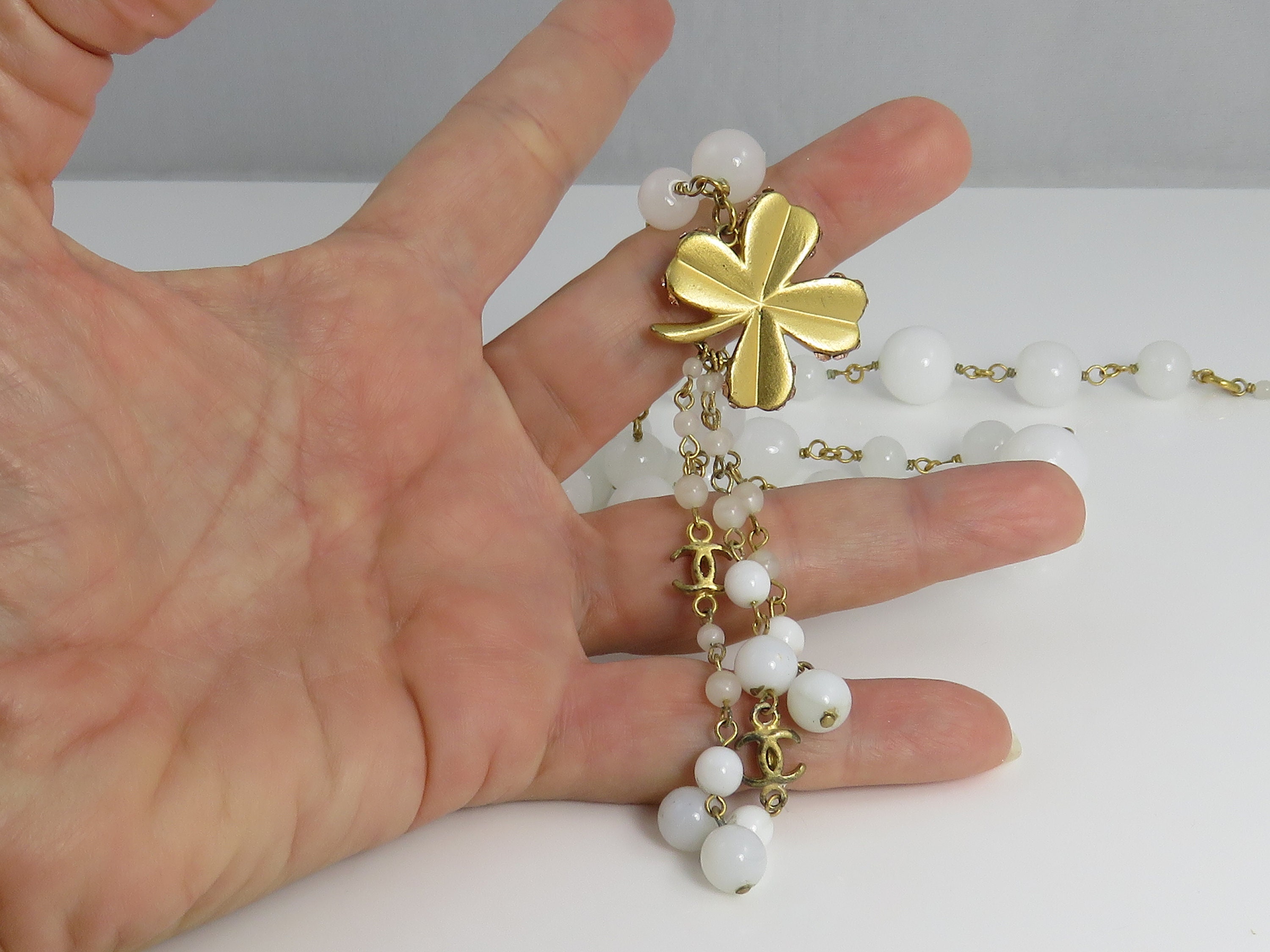 Vintage Chanel CC Clover Poured Glass Belt Necklace. - Etsy