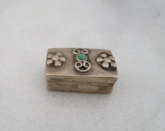 Vintage Sterling Silver Turquoise Pill Box 1 inch.