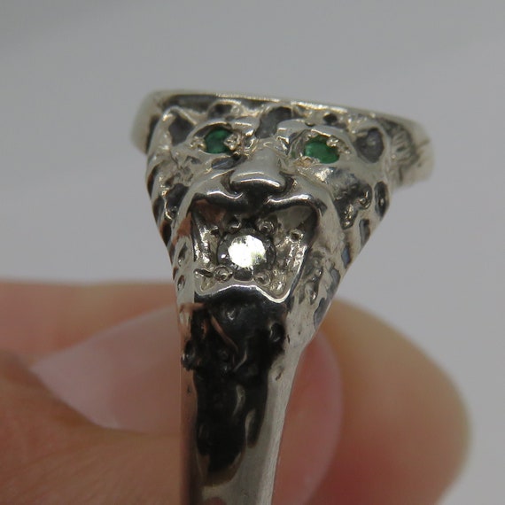 Vintage Sterling Silver Lion Ring Diamond Ruby Em… - image 7