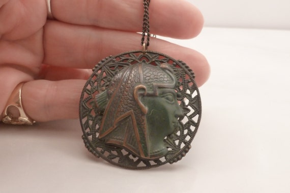 Vintage Art Deco Egyptian Revival  Brass Pendant … - image 2