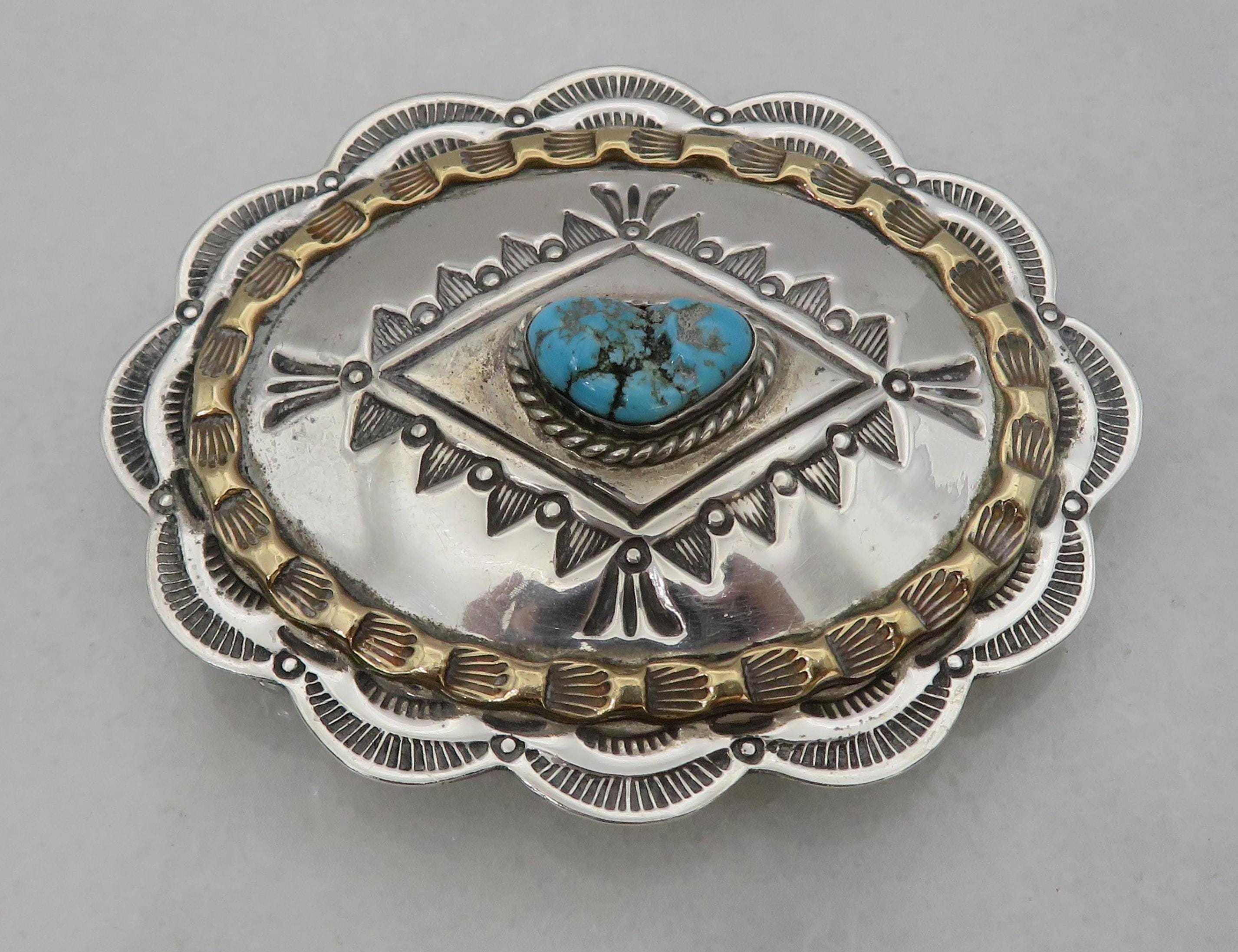 Vintage Navajo Sterling Silver Turquoise Belt Buckle by  display picture 2
