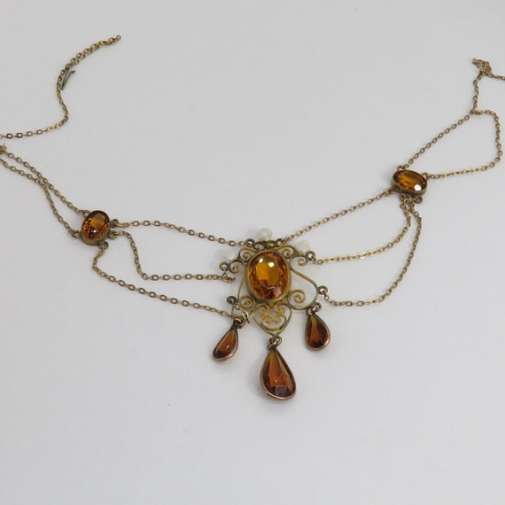 Antique Victorian GF Pearl Citrine Glass Festoon … - image 3