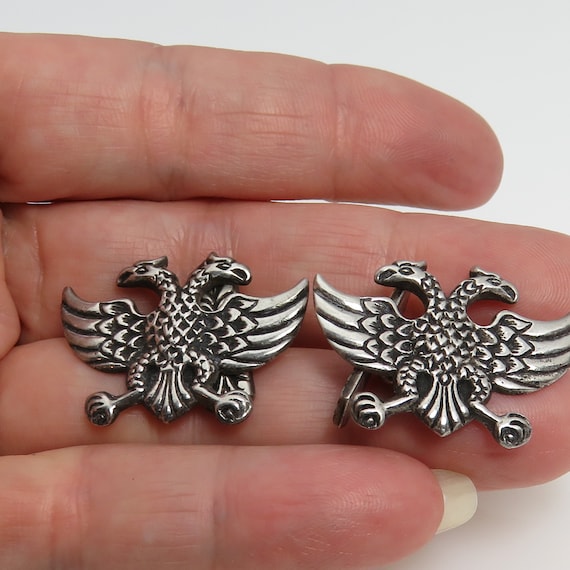 Vintage double Eagle Bird Sterling Silver Cufflin… - image 1