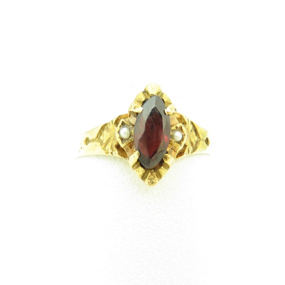 Victorian 14k Red Garnet Pearl Ring size 7. - image 4