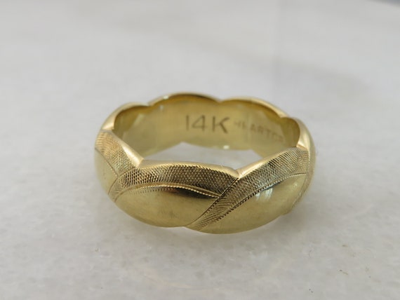 Antique 14k Wide Wedding Band Ring 5.75. by Heart… - image 7