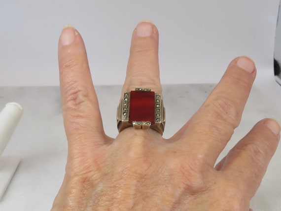 Art Deco Sterling Silver Carnelian Ring. sz 6.5. … - image 7