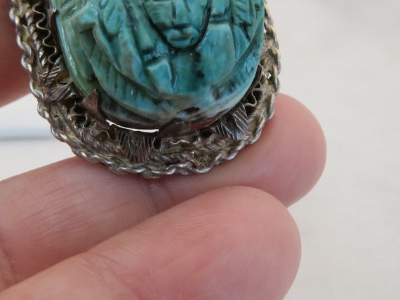 Vintage Egyptian Revival Sterling Scarab Pendant … - image 6