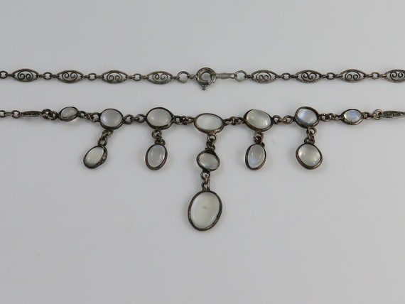 Antique Victorian Silver Moonstone Drop Necklace C