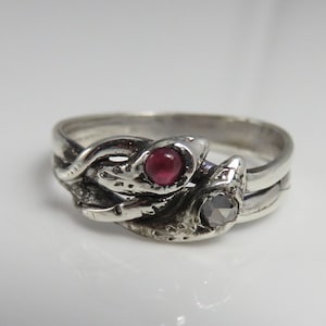 Vintage Silver Diamond Ruby Snake Band Ring. sz 6.75.