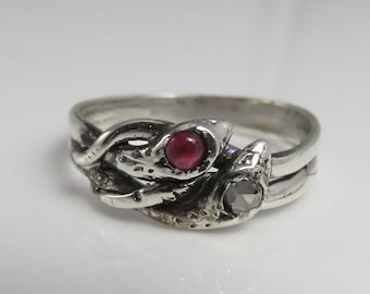 Vintage Silver Diamond Ruby Snake Band Ring. sz 6.75.