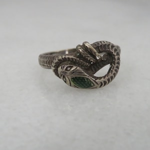 Antique Vintage Silver Enamel Snake Band Ring sz 7.