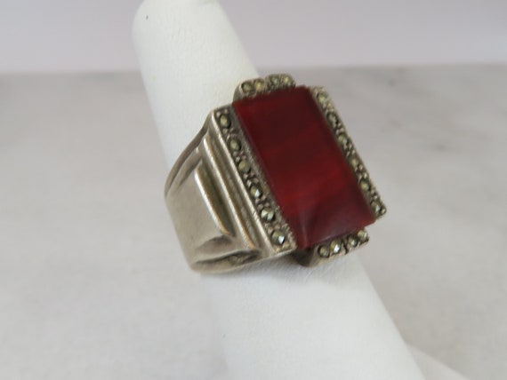 Art Deco Sterling Silver Carnelian Ring. sz 6.5. … - image 3