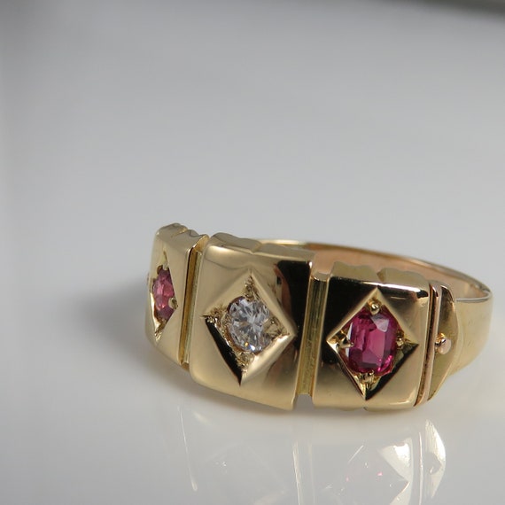 Antique 18k Yellow Gold Diamond Ruby Gypsy Band R… - image 2