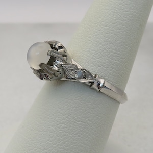 Art Deco Platinum Moonstone Diamond Engagement Ring. sz 7.75.