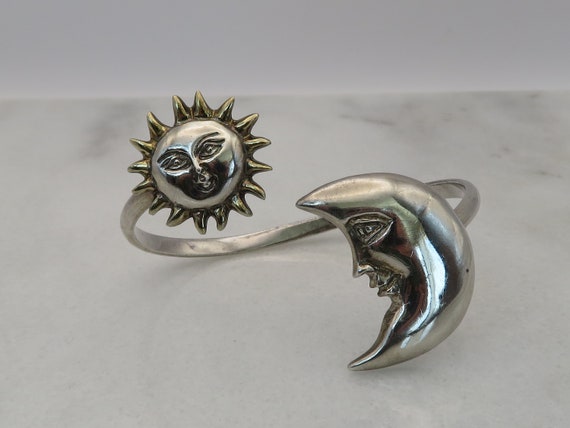 Estate Sergio Bustamante Sterling Gold Cuff Bracelet. Sun Moon