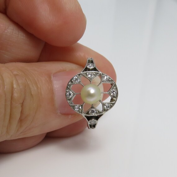 Edwardian Platinum Pearl Diamond Ring sz 6. - image 6