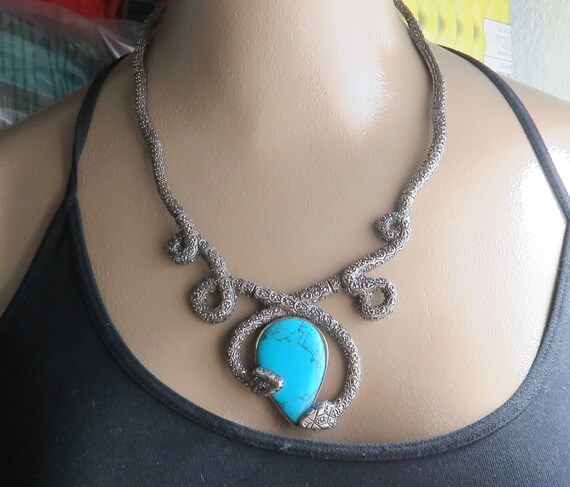 Estate Sterling Silver Double Snake Turquoise Chok