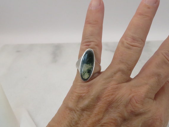 Vintage Sterling Silver Moss Agate Ring sz 6. - image 5