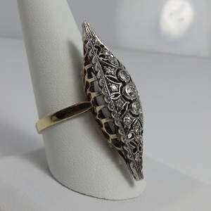 Antique 14k Navette Diamond Ring size 10. 1 3/4 inch.