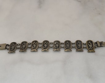 Vintage Egyptian Revival Sterling Link Bracelet. old Egyptian Marks