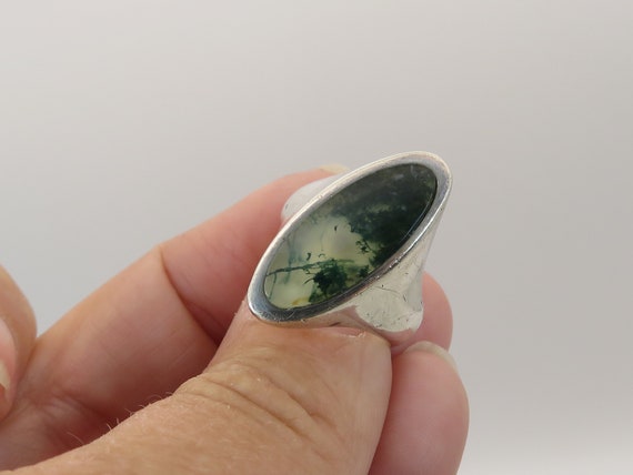 Vintage Sterling Silver Moss Agate Ring sz 6. - image 2