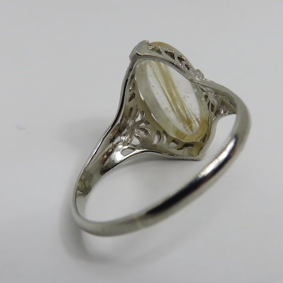 Art Deco 14k White Gold Rutilated Quartz Ring sz 4.5. View 4