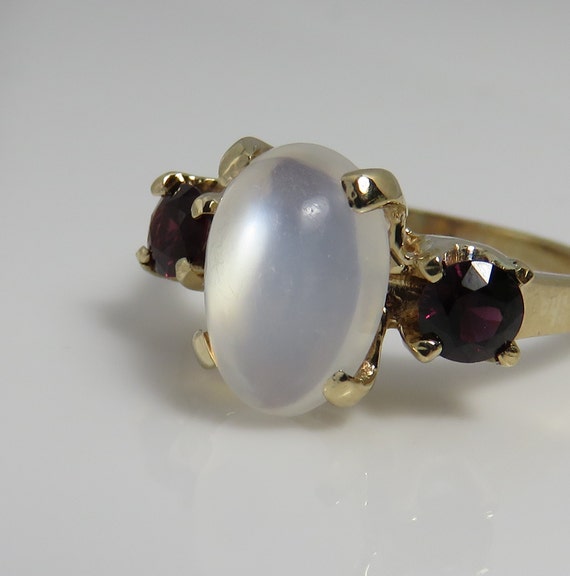 Antique 14k Yellow Gold Moonstone Garnet Ring. sz… - image 1