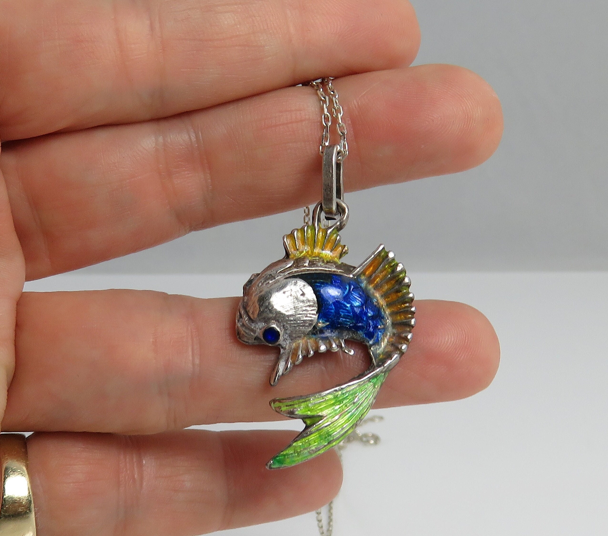 Vintage Sterling Silver Enamel Flip Fish Pendant Necklace. - Etsy