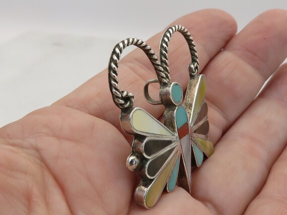 Vintage Navajo Butterfly Brooch Pendant Sterling … - image 4