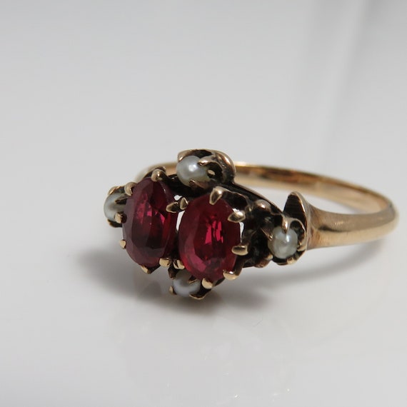 10k Victorian Almandine Garnet Seed Pearl Ring. sz
