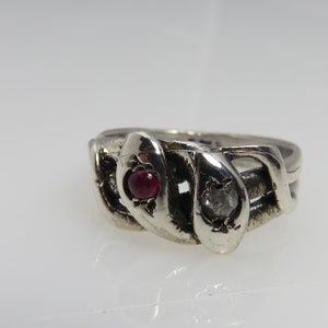 Antique Vintage Silver Diamond Ruby Double Snake Band Ring. SZ 5.75.