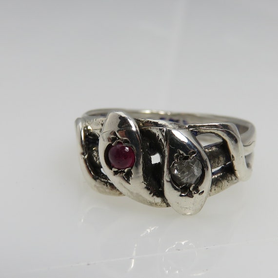 Antique Vintage Silver Diamond Ruby Double Snake … - image 1
