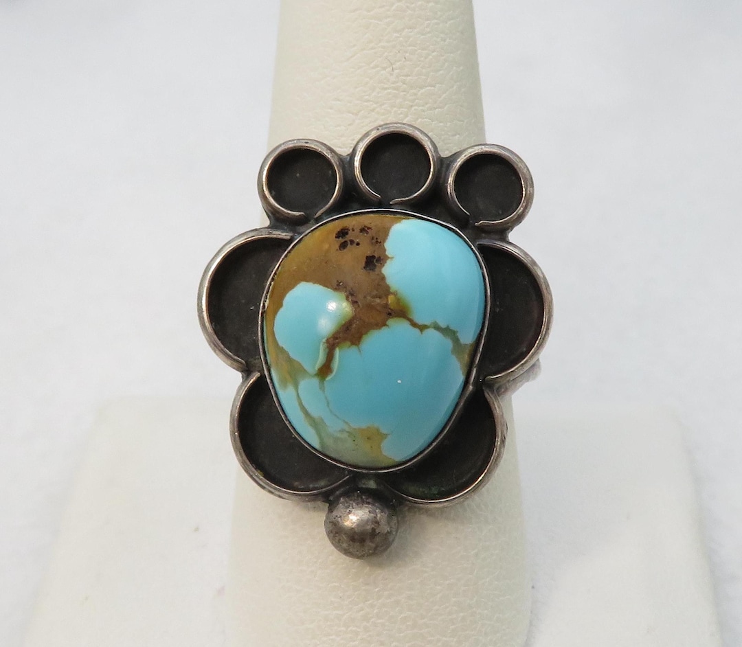 Vintage Navajo Turquoise Sterling Silver Ring Sz 10. - Etsy