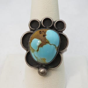 Vintage Navajo Turquoise Sterling Silver Ring sz 10.