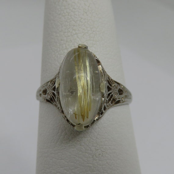 Art Deco 14k White Gold Rutilated Quartz Ring sz 4.5. View 2
