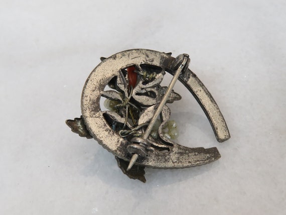 Victorian Silver Tone Horseshoe Brooch Pin. - image 3
