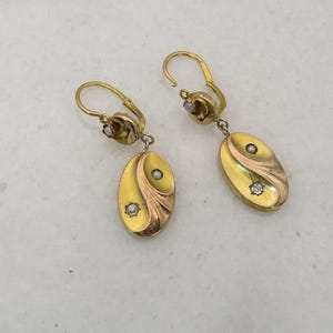 12k Antique Diamond Pearl Dangle Earrings.
