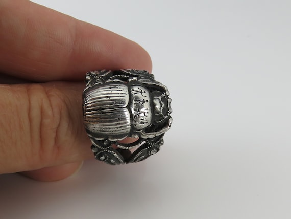 Vintage Egyptian Revival Scarab Sterling Silver R… - image 2