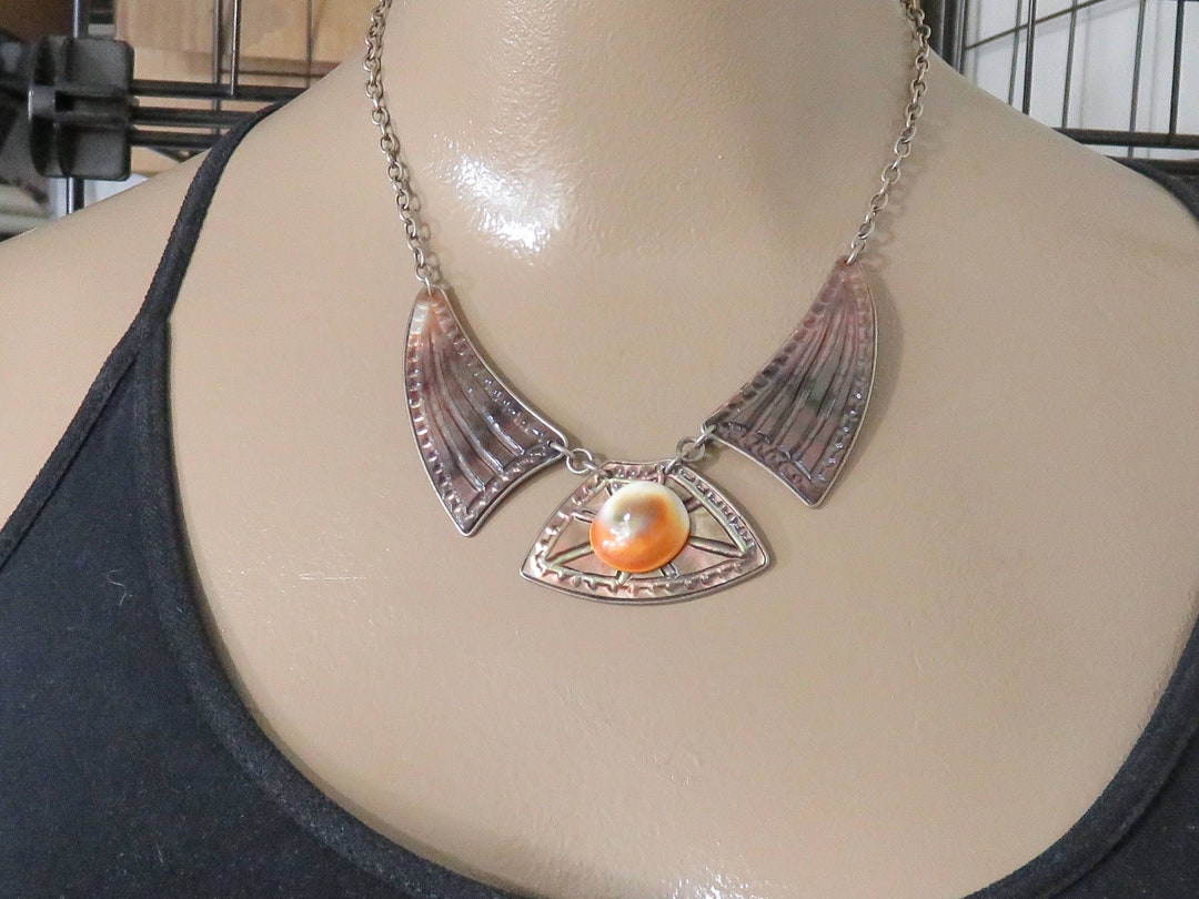 Vintage Sterling Operculum Shell Necklace. - Etsy