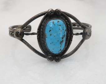 Vintage Navajo Sterling Silver Turquoise Cuff Bracelet Fred Harvey Era.