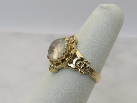 Antique 14k Moonstone Seed Pearl Ring size 5.5. - image 1