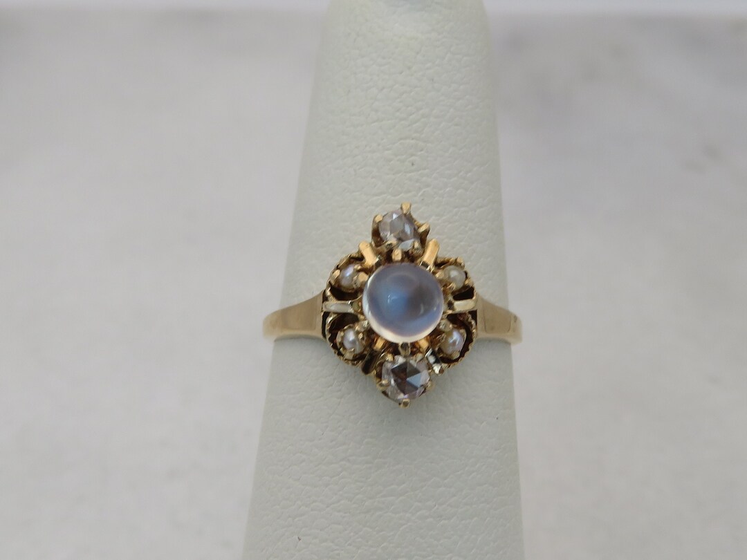 Antique 14k Moonstone Diamond Pearl Ring Size 5.25. - Etsy